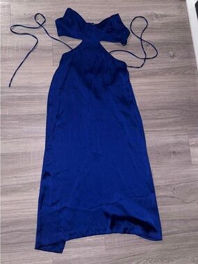 Zara Cobalt Blue Backless Halter Midi Dress